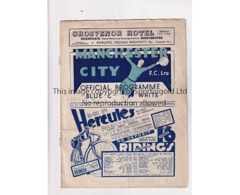 TOTTENHAM HOTSPUR      Programme for the away League match v Manchester City 5/11/1938, small writing on the cover, folded, s