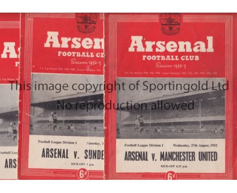 ARSENAL      Twenty two home programmes for Championship season 1952/3 including 20 League, missing Blackpool and 2 FA Cup v 