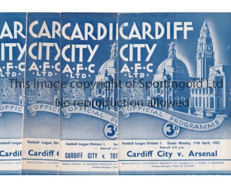 CARDIFF CITY      Twenty three home programmes, 18 X 1954/55 including v Tottenham 26/3/1955 and Arsenal 11/4/1955 tear to th