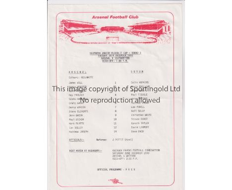 ARSENAL     Ten programme for SJFC ties: homes v Southampton 90/1, Millwall 90/1 Final, Ipswich Town 93/4, Luton Town 93/4 an