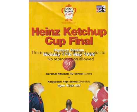 NEUTRAL AT ARSENAL      Programme for the Heinz Ketchup Cup Final, Cardinal Newman School v Kingsdown High School 17/5/1999, 