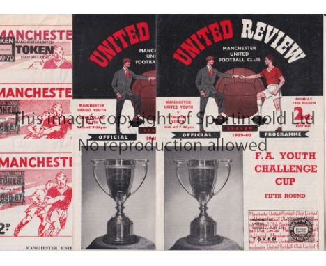 MANCHESTER UNITED      Five programmes for home FA Youth Cup ties v Stoke City 59/60, Sunderland 60/1 and single sheets v  Ev