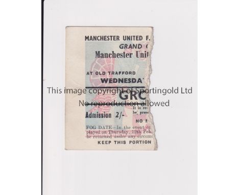 MANCHESTER UNITED         Ticket  for the home Grand Challenge match v Real Madrid 13/12/1961, horizontal crease.      Genera