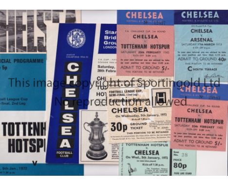 CHELSEA          Three programmes and 5 X tickets for the matches, including 2 X home v Tottenham Hotspur 20/2/1965, FA Cup, 