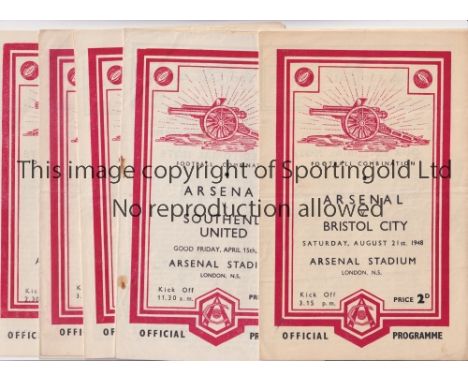 ARSENAL     Ten home programmes for Football Combination matches in season 1948/9 v Bristol City, Tottenham, writing on the c