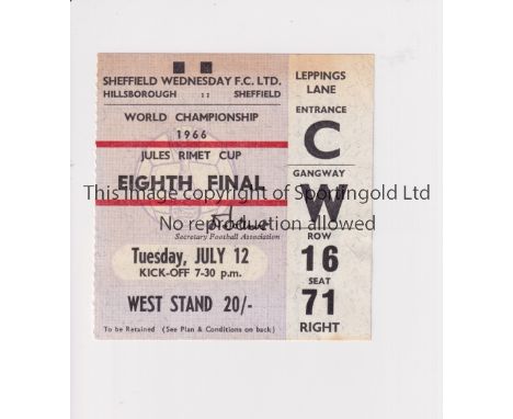 1966 WORLD CUP SHEFFIELD       Ticket for the match West Germany v Switzerland 12/7/1966, slightly marked at the top.      Ge