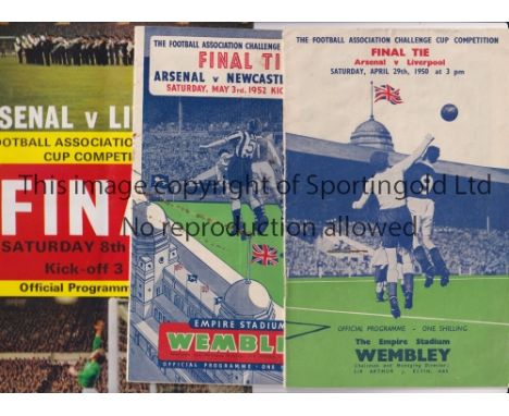 ARSENAL    Nine programmes: 7 X FA Cup Finals 1950, rusty staples, 1952, rust marks on the cover, rusty staples, team changes