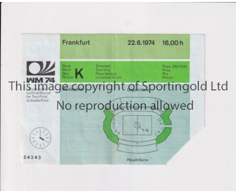 SCOTLAND V YUGOSLAVIA / WORLD CUP 1974       Ticket for the FIFA World Cup group stage tie at Waldstadion, Frankfurt, Germany