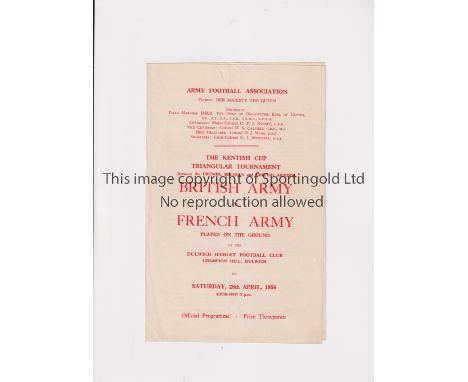 BRITISH ARMY V FRENCH ARMY 1956 AT DULWICH HAMLET / DUNCAN EDWARDS        Programme for the match at Dulwich Hamlet including