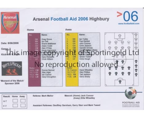 FOOTBALL AID MATCH AT ARSENAL F.C.    Single sheet programme for Game 2 on 7/6/2006.     Good