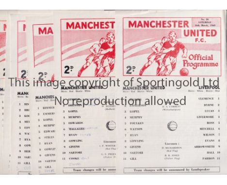 MANCHESTER UNITED     Ten single sheet home programmes for Central League matches in 1967/8 season v Liverpool, Preston, Leed