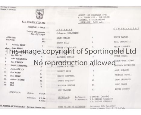 ARSENAL     Twenty four programmes / teamsheets for home FA Youth Cup ties 1986 - 2019.     Good