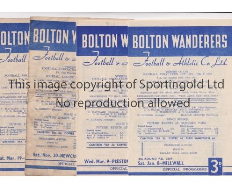 BOLTON WANDERERS    Thirteen home programmes for 1954/5, 12 X league matches v Arsenal, Chelsea, West Brom Albion, Charlton A