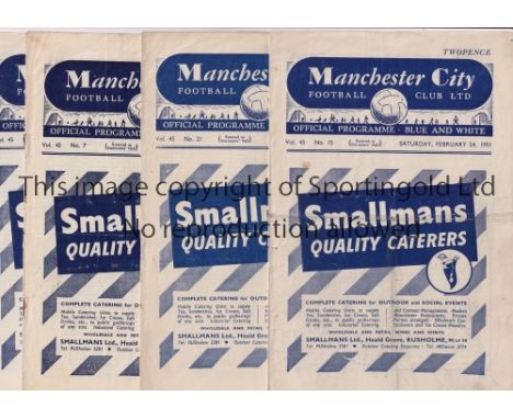 8MANCHESTER CITY 1950/51         Seven home programmes from 1950/51, Doncaster, slightly worn, Barnsley, Hull, team changes, 