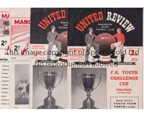 MANCHESTER UNITED           Four home programmes for FA Youth Cup ties v Southampton 8/4/1957 FA Youth Cup Semi Final second 