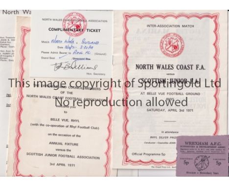 1971 NORTH WALES FA V SCOTLAND JUNIOR FA    Programme, schedule of arrangements, VIP folder, match ticket and golden goal tic