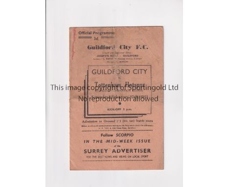 TOTTENHAM HOTSPUR         Programme for the away Reserve Team Friendly v Guildford City, cover slightly creased and slightly 