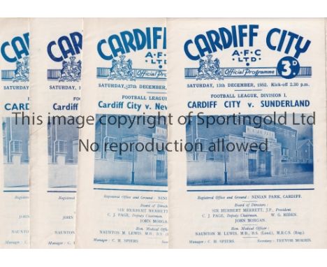 CARDIFF CITY      Twelve home programmes, Eleven home programmes from 1952/53 v Stoke, Wolves, Blackpool, Charlton, Aston Vil