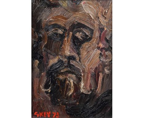 Geoffrey Key (British 1941-) "Self-Portrait", signed and dated '73, titled on verso, oil on canvas.24.5cm x 16.5cm (9.75in x 