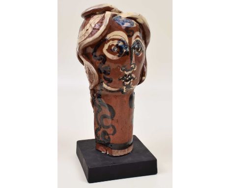 Geoffrey Key (British 1941-) "Head", signed and dated '73, ceramic sculpture on composite base.overall height 24cm (9.5in)Foo