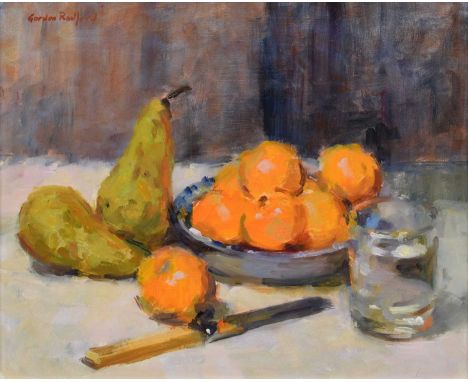 Gordon Radford (British 1936-2015) "Oranges and Pears", signed, titled and dated 1999 on verso, oil on board.24cm x 29.5cm (9