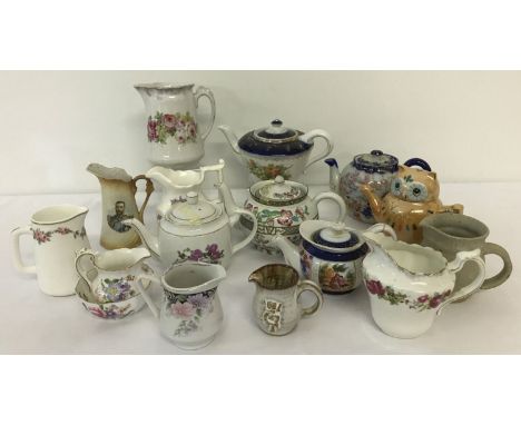 A box of assorted vintage and Victorian ceramic miniature teapots and jugs.  To include: Crown Derby "Derby Posies", Indian T