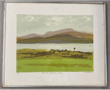 A framed and glazed limited edition block print "Dooks Near Glenbeigh, Co. Kerry" by Ken Hildrew.  No. 52/75. Signed by artis