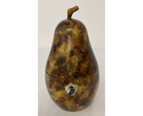 A Georgian style fruitwood tea caddy in the shape of a pear, complete with key.  With painted decoration to wood.  Approx. 19