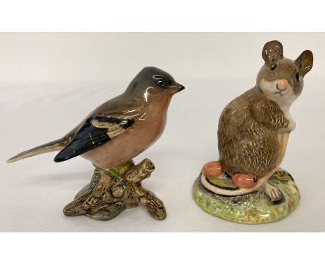 2 small Beswick ceramic figurines; a mouse and a bird.  Field mouse with rosehips, with black oval backstamp together with a 