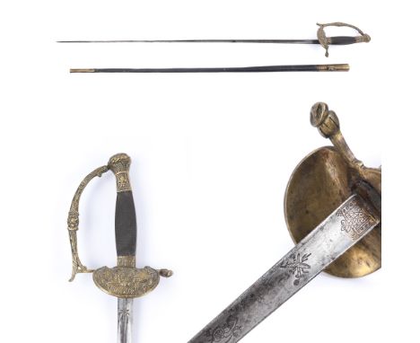 French officer's rapier, with triangular blade and sheath, Louis Philippe period, first half of the 19th century, steel, bras