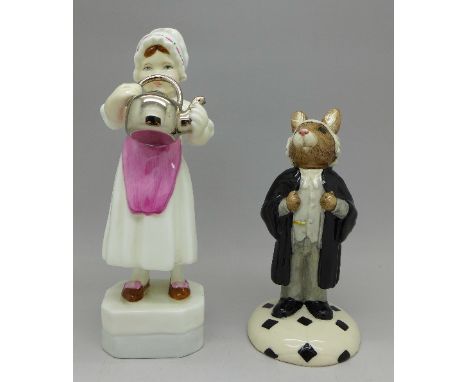 A Royal Worcester figure, Polly Put The Kettle On, marked 3303 on base and a Royal Doulton figure, Lawyer Bunnykins, Bunnykin