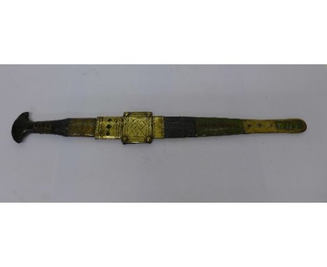 An Eastern short sword with leather and brass scabbard