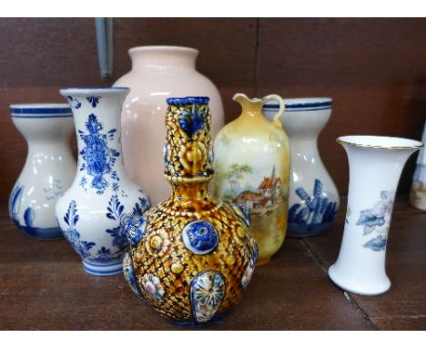 A Poole vase, a Royal Worcester vase and other pottery