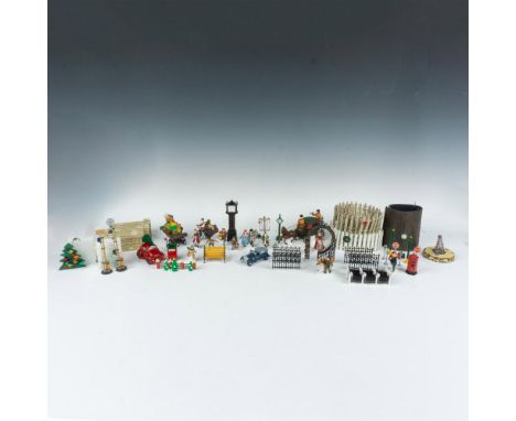 This Department 56 grouping includes Victorian Wrought Iron Fence and Gate pieces, Town Clock, 2 sets of Heritage Village Lam