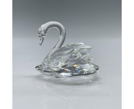 Sparkling faceted crystal figurine modeled as Swarovski's signature swan part of the Beauties of the Lake. Swarovski block ba