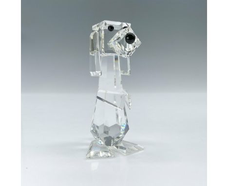 Lead clear crystal standing dog with jet crystal eyes and nose. Swarovski etched backstamp. This item has its original box wh