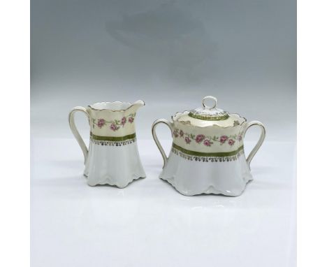 Vintage white and cream porcelain decorated with pink roses and gold scroll design. H&amp;Co. backstamp. Creamer pitcher 3.75
