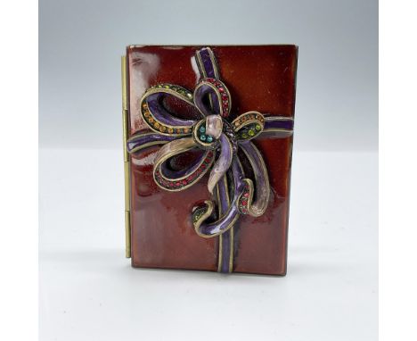 This is a lovely red and purple jewel-toned travel picture framed featuring a bow in the front with two picture windows on th