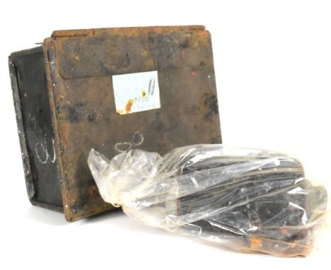 A vintage Bus / Tram / Train conductor ticket issuing machine with crank handles and original tin cases. Some retaining origi