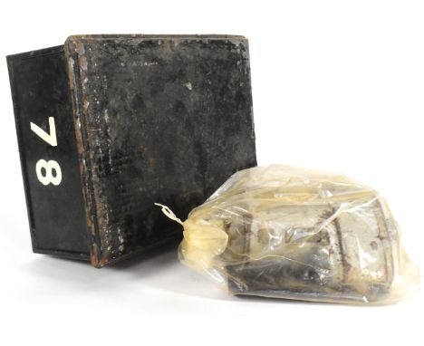 A vintage Bus / Tram / Train conductor ticket issuing machine with crank handles and original tin cases. Some retaining origi