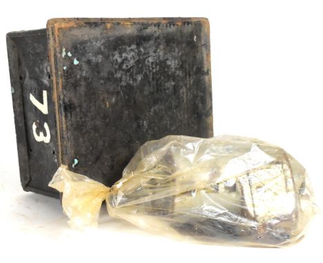 A vintage Bus / Tram / Train conductor ticket issuing machine with crank handles and original tin cases. Some retaining origi