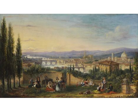 Richard Bankes Harraden (1778-1862) A panoramic view of Florence from the Piazzale Michelangelo, with groups of figures in th