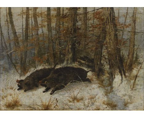 Eastern European School, late 19th century Boars in a wooded winter landscapeoil on canvas56 x 77.5cm
 Condition ReportOveral