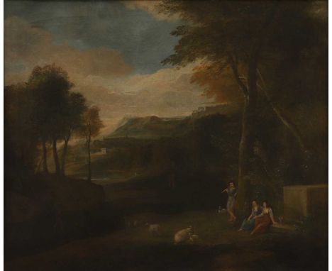 Manner of Claude Lorrain An Arcadian landscape with figures by a tomb in the foregroundoil on canvas63.5 x 76cmCondition Repo