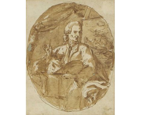 Attributed to Jean-Baptiste Santerre (French, 1651-1717) Portrait of an artistpen and brown ink and wash17.5 x 14cmCondition 