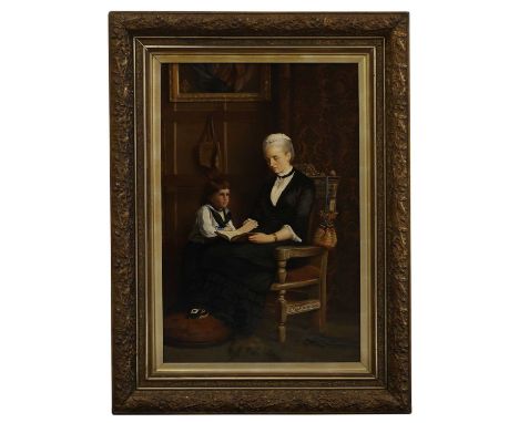 Francis John Wyburd (1826-1893) A woman reading to a child in an interior signed with initials and dated '1886' l.l., oil on 