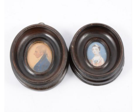 English School, early 19th Century, head and shoulders profile portrait of a gentleman in a blue tunic, approximately 50mm x 