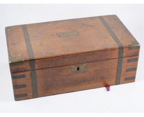 Victorian walnut writing slope, rectangular form, brass bound, fitted interior; and a Victorian rosewood and mother of pearl 