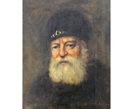 Oil on canvas, portrait of a 19th century, fisherman with beard, 49cm x 38cm, signed F. Schiman?