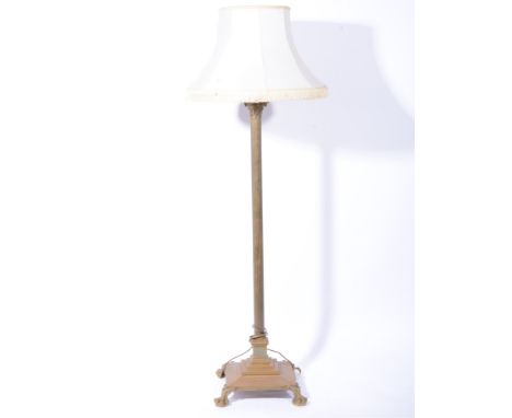 Brass Corinthian column standard lamp, with shade, 160cm and a brass table lamp, (2).